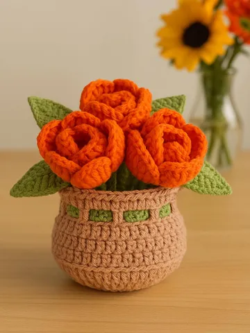 Crochet Flower Basket PDF Pattern, Amigurumi Floral Arrangement, DIY Crochet Home Decor, Handmade Rose Bouquet Tutorial $5.40