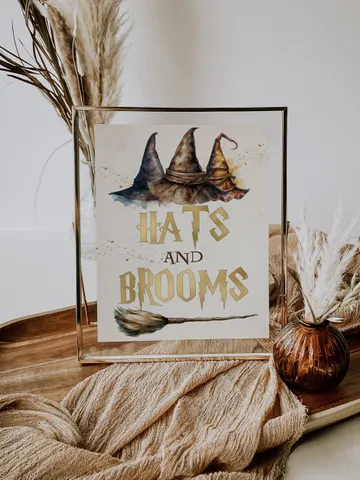 HATS AND BROOMS; Wizard Baby Shower; Magic School Baby Shower template; Instant Download; wiz1320 $7.55
