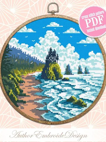Olympic national park cross stitch pattern PDF download Nature cross stitch chart, Ocean coast, Ocean waves, Nature landscape pattern #L72 $4.60