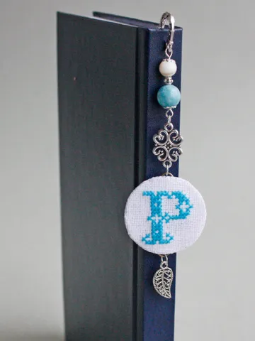 White blue personalized bookmark for women with initials Hook beaded monogrammed book mark with letter Female teacher appreciation gift