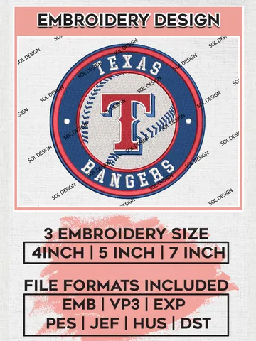 Texas Rangers MLB Team Round Logo Embroidery Design, MLB Team Embroidery files, Texas Rangers Baseball Team, Rangers Team, Digital Download