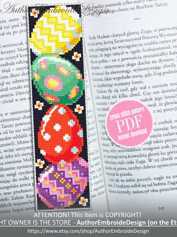 Easter bookmark cross stitch pattern PDF download Easter eggs cross stitch chart, Handmade Bookmark pattern digital PDF, Easter gift #B268 $4.40