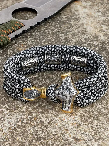 Paracord and stainless steel bracelet with Celtic runes and Thor's hammer $89.00