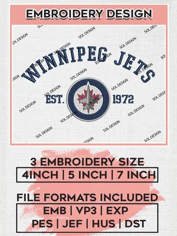 NHL Winnipeg Jets Est 1972 Embroidery Files, NHL Winnipeg Jets Machine Embroidery Designs, NHL Embroidery Designs, NHL Machine Embroidery Designs, Digital Download