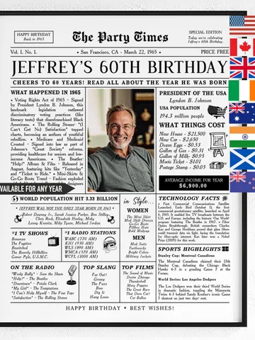 60th Birthday Newspaper Poster, 60th Birthday Gift for Dad or Husband, 1965 Birthday Sign, 60 Years Ago Back in 1965 $15.99