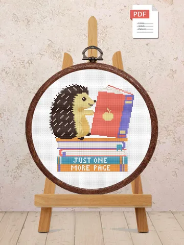 Just One More Page Cross Stitch Pattern, Hedgehog Cross Stitch Pattern, Books Cross Stitch Pattern, Books Patterns #qt001 $4.00