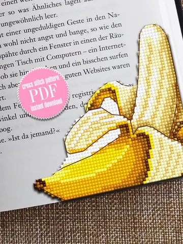 Corner bookmark cross stitch pattern PDF download Tropical fruit banana cross stitch chart, Bookmark pattern digital, Vegetable food #B424 $4.10