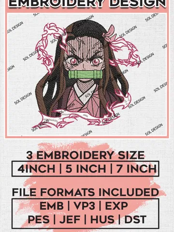 Nezuko Kamado Embroidery Design, Demon Slayer Embroidery File, Machine Embroidery Files, Digital download EMB_ANIME_103
