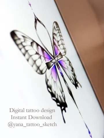 Ankh Tattoo Designs For Females Ankh Butterfly Tattoo Stencil Sketch Egyptian Tattoo Idea, Instant download PDF, JPG