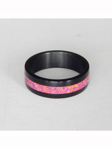 Stylish black ring. Carbon ring with synthetic opal. 8 $59.00