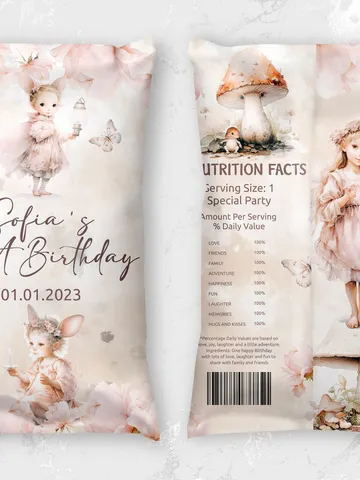 Editable Fairy Birthday potato bag template Fairy Floral Birthday Magical Enchanted Fairy Birthday  Pixie Fairy chips Party Magical fa12 $12.78