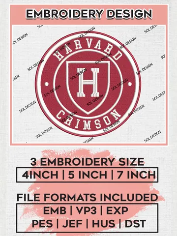 NCAA Harvard Crimson Round Logo Embroidery, NCAA Harvard Crimson Embroidery Design files, NCAA Teams, NCAA Machine embroidery designs, Digital Download