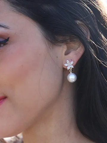 Swarovski Crystal Flower Clip-on Wedding Earrings | Gold Floral Bridal Earrings | Pearl Wedding Jewelry, Floral Bridal Jewelry, Gift For Her $78.00