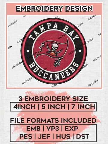 NFL Tampa Bay Buccaneers Circle Logo Embroidery Designs, NFL Buccaneers, NFL Embroidery Designs, NFL Tampa Bay Buccaneers Machine Embroidery Design, Digital Download