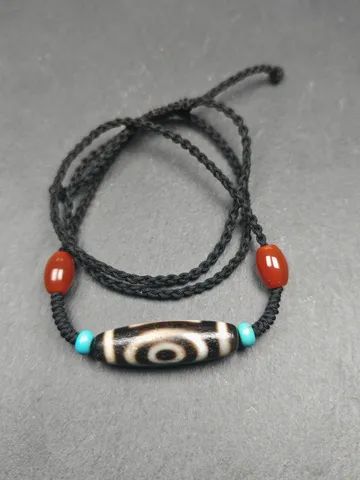 Gandhanra Antique Tibetan Dzi Bead Necklace,2 Eyes Heaven & Earth Dzi Amulet,36 x 11mm,40 Years Old $249.99