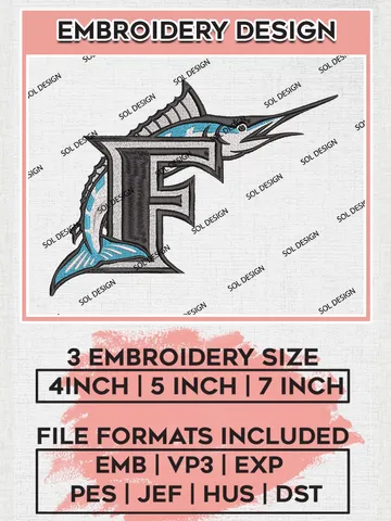 Miami Marlins MLB Logo Embroidery Files, MLB Miami Marlins Team Embroidery, MLB Teams, 3 sizes, MLB Machine embroidery designs, Digital Download $6.99