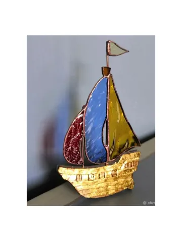 Tiffany Stained Glass: Sailboat, Tiffany Stained Glass Boat, Handmade Stained Glass Sailboat, Small Glass Ship in Tiffany Style, Decorative Glass Boat Figurine, Stained Glass Nautical Keepsake