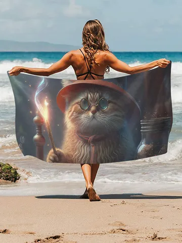 Wizard Cat Doing Magic Beach Towel $45.00
