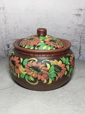 Ceramic casserole Handmade from red clay Volume 152.16fl.oz Color drawing $94.80