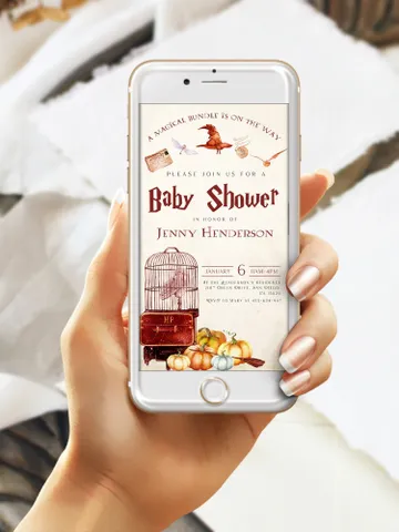 Wizard Baby Shower; Magic School Baby Shower; Pumpkin Harvest Invitation; Autumn Wizard World Baby Shower; Fall; Editable digital invitation $10.45