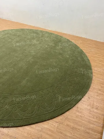 Ready to Ship 11x11 Green Hand Tufted Rug | Hand Carving Rug | Circle Shape Rug 100% Wool For Kids Room | Living Room | Bed Room Nursery $4,012.68