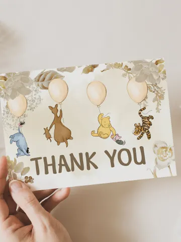 Editable Thank you card Winnie the Pooh; Winnie the Pooh Baby Shower; Printable thank you cards; Winnie the PoohPooh Party Decoration; Wb12 $10.45