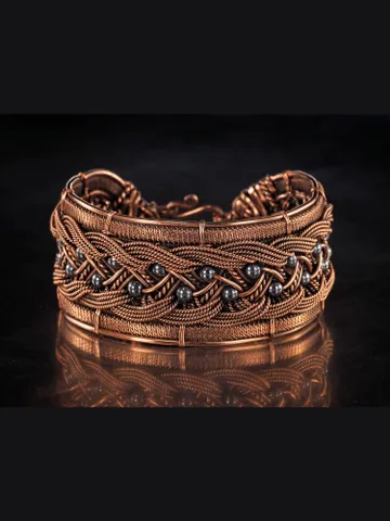 Copper wire wrapped bracelet with hematite for lady Antique style WireWrapArt $75.00