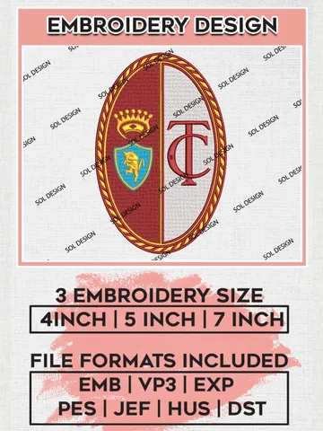 Torino FC Embroidery Design Files, Serie A Embroidery files, Serie A Torino FC Teams, Football, Digital Download $6.99