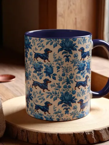 Dachshund French Toile de Jouy Ceramic Mug, Toile Coffee Cup for Doxie Mom, Sausage Dog Lover Gifts, Dog Tea Drinkware, Gift For Dog Lovers $19.93
