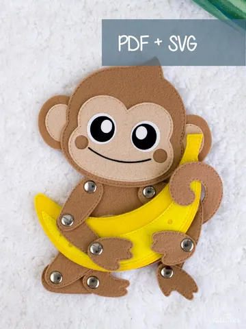 Felt Monkey - Sewing Pattern - Articulated toy $6.00