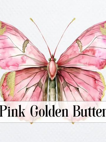 12 Pink Golden Butterfly PNG Clipart, Printable Watercolor Butterfly, Butterfly sublimation, Paper craft, junk journals, Digital download $2.64