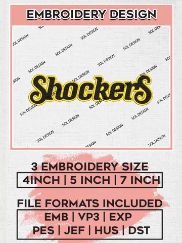 NCAA Shockers Team Wordmark Logo Machine Embroidery Design, NCAA Wichita State Shockers Team Design Design files, NCAA Team Embroidery Designs, NCAA Machine Embroidery Designs, Digital Download $6.99