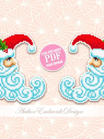 Christmas Crescent moon Santa cross stitch pattern PDF download Double-sided Christmas tree decor for plastic canvas, Moon ornament #N119 $3.60