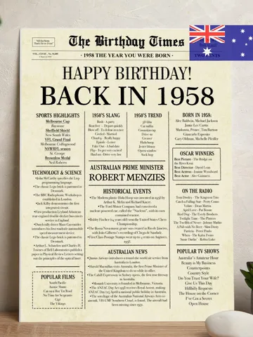 67th birthday newspaper poster back in 1958 printable sign 1958 birthday fun facts 67 years ago digital download file australia birthday $7.00