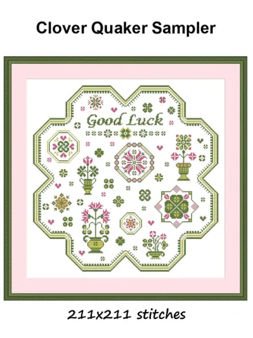 Irish Clover Samrock Quaker sampler cross stitch pattern Celtic St Patricks xstitch counted charts modern easy monochrome Primitive design