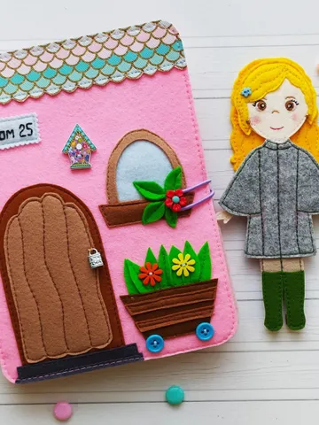Felt Dollhouse Quiet book pattern pdf, Felt doll Pattern with clothes set, Dress up Doll, Felt book pattern for girl $15.59