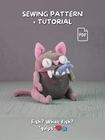 PDF Plush Toy Pattern – Fleece Cat with Fish Softie Tutorial $10.00