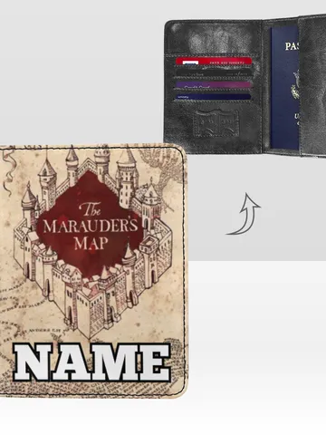 Marauders Map Harry Potter Passport Cover Custom NAME, Passport Holder High-Grade Microfiber Leather $36.00