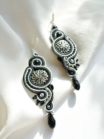 Long Black and Silver Earrings, Dangle earrings, soutache earrings $37.00