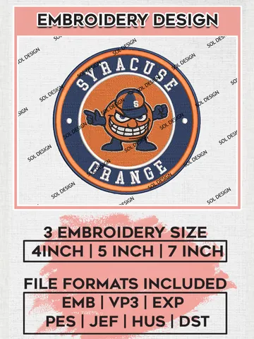 NCAA Syracuse Orange Round Logo Embroidery, NCAA Syracuse Orange Embroidery Design files, NCAA Teams, NCAA Machine embroidery designs, Digital Download