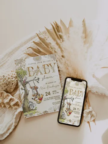 Classic Winnie Pooh Baby Shower Invitation; Neutral Baby Shower Template; Wizard Baby Shower Invite; Honey Bear Invite; Winnie Pooh poom77 $11.62