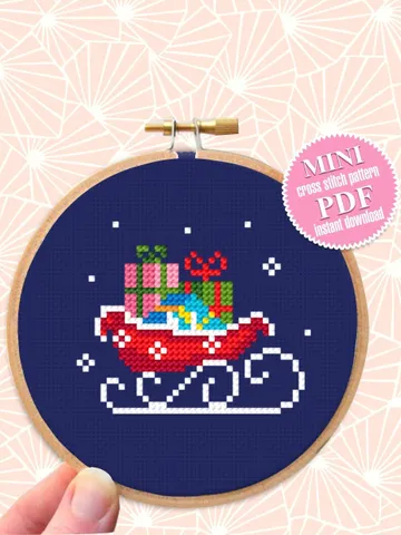 Santa sleigh cross stitch pattern download PDF Small Christmas pattern digital Winter embroidery PDF Mini tree ornaments DIY Home decor #N50 $2.50