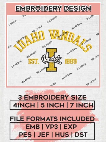 Idaho Vandals Est 1889 Logo Embroidery Designs, NCAA Idaho Vandals Team Embroidery, NCAA Team Logo, 3 sizes, Machine embroidery Files, Digital Download $6.99
