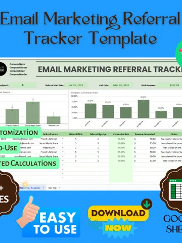 Email Marketing Referral Tracker Template, Google Sheets, Campaign Performance Monitoring Tool $8.26