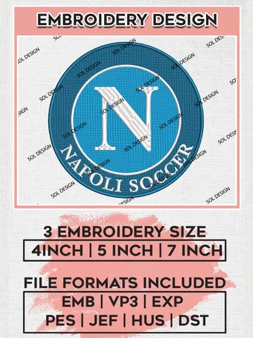 S.S.C. Napoli Machine Embroidery Designs, Serie A Embroidery files, Serie A S.S.C. Napoli Teams, Football, Digital Download $6.99