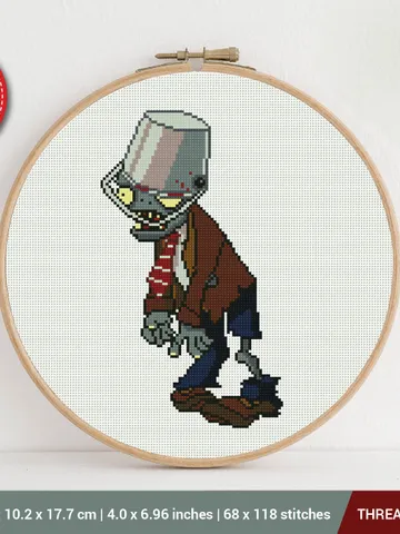 Buckethead Zombie Plants vs Zombies Cross stitch pattern | Embroidery Pattern | Instant Download | Embroidery Designs $6.80