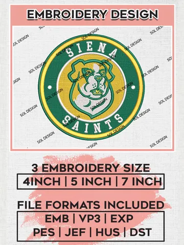 NCAA Siena Saints Round Logo Embroidery, NCAA Siena Saints Embroidery Design files, NCAA Teams, NCAA Machine embroidery designs, Digital Download
