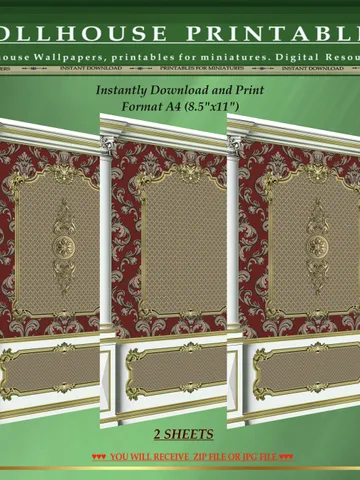 Wallpapers- Set 17-v9 | Printables for Dollhouses and Unique Miniature Projects | Digital Downloads | in Scale 1/12th $8.00
