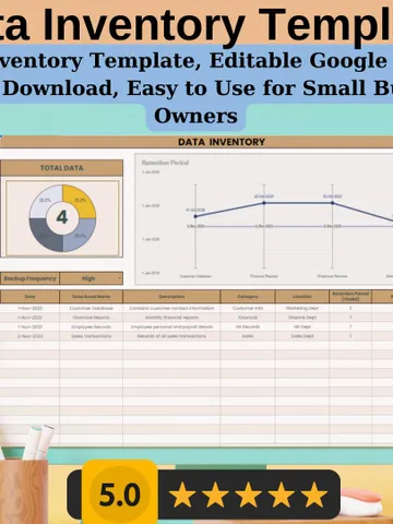 Data Inventory Template, Editable Google Sheets, Digital Download, Easy to Use for Small Business Owners, Freelancers, and Data Managers $5.46
