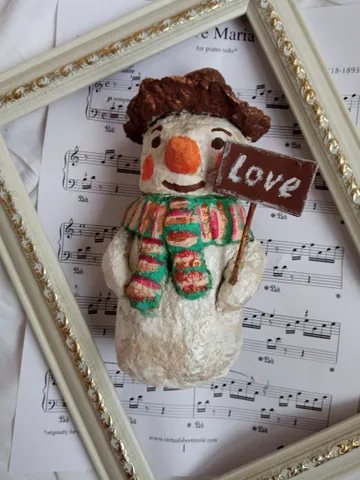 Figurine of snowman made of handmade papier mache. Christmas and New Year decor, Xmas gifts $79.00